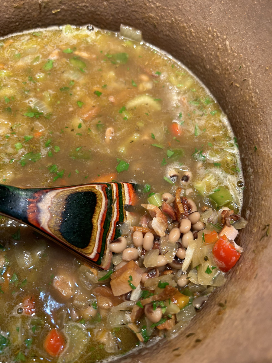 Black Eyed Peas for Luck! - Black eyed peas simmered in stock with vegetables and chopped parsley.