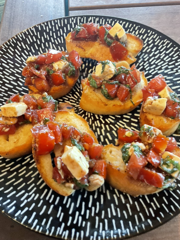 Bruschetta - serve atop buttered and toasted baguette or Italian bread slices.