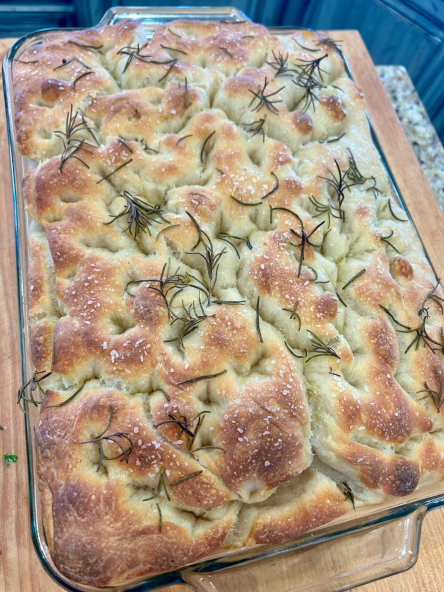 Focaccia Bread - garnished with sea salt and rosemary