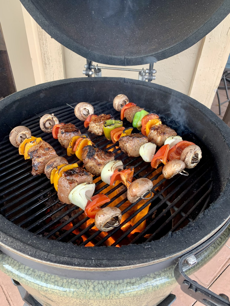 Kabobs - skewers of marinated meat and vegetables on the grill