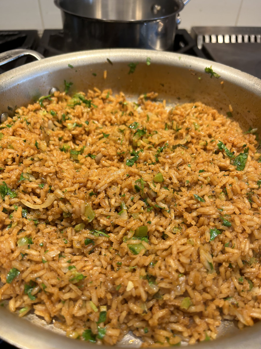 Mexican Rice - Finished Mexican rice with cilantro mixed in.