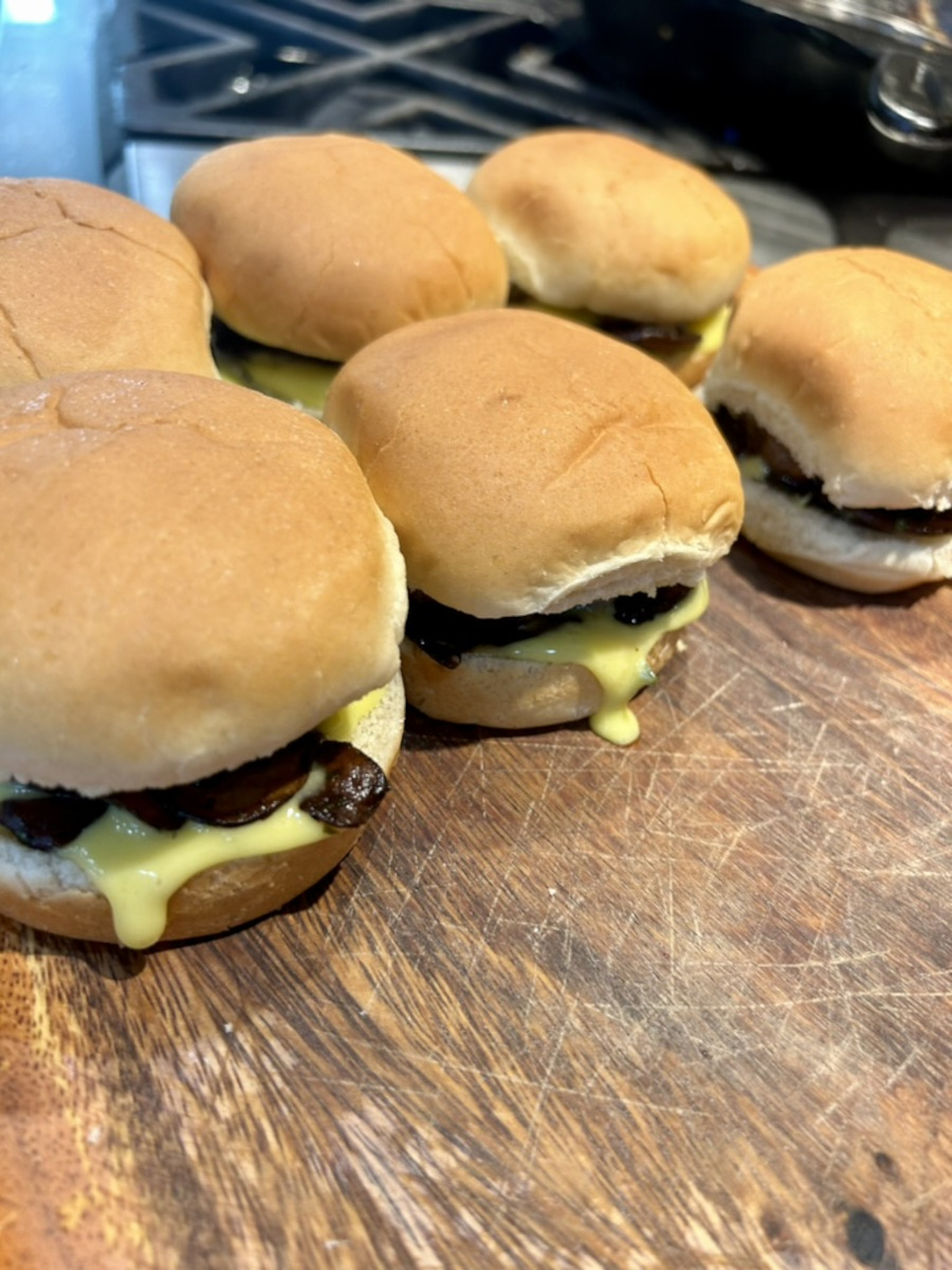 Mushroom Swiss Burger Sliders - Mushroom Swiss Burger Sliders, fully assembled and ready to serve.