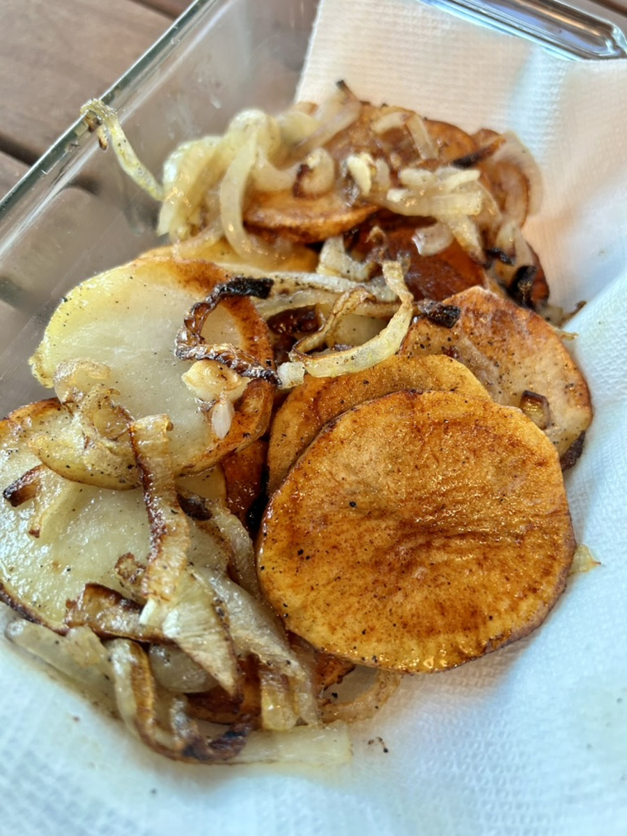 Pan Fried Potatoes and Onions - drain on paper towels.