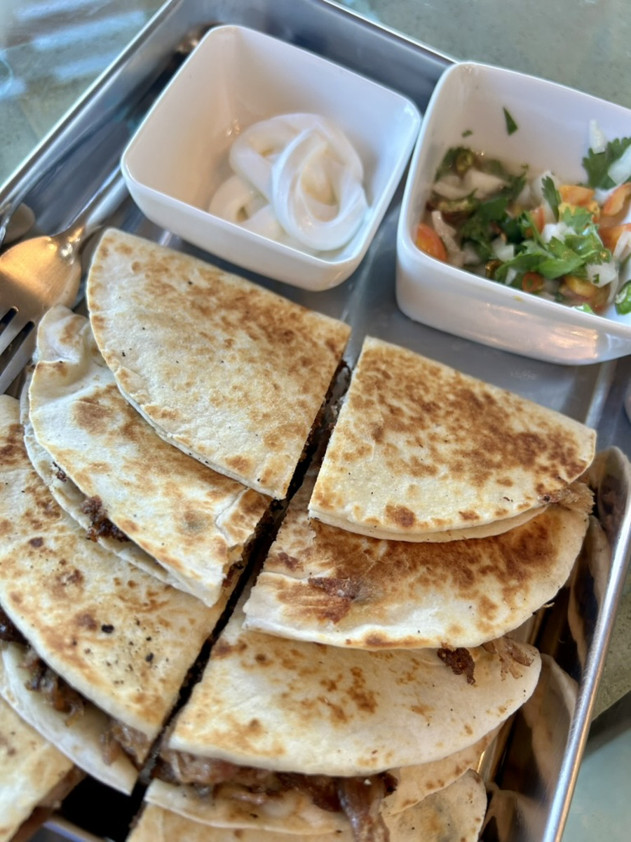 Pork Carnitas Quesadillas - serve with Pico de Gallo and sour cream.
