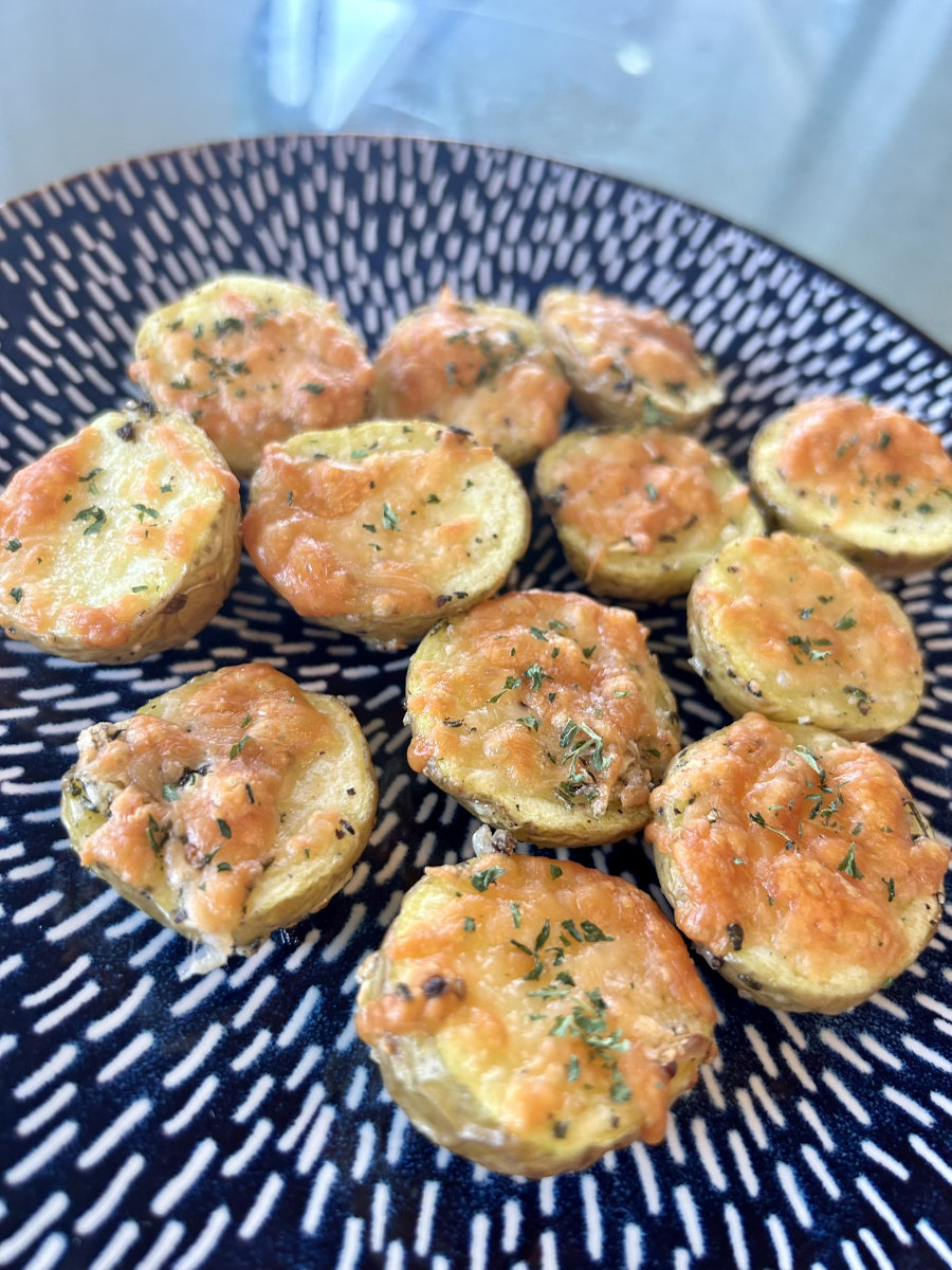 Parmesan encrusted, garlic baby Yukon gold potatoes