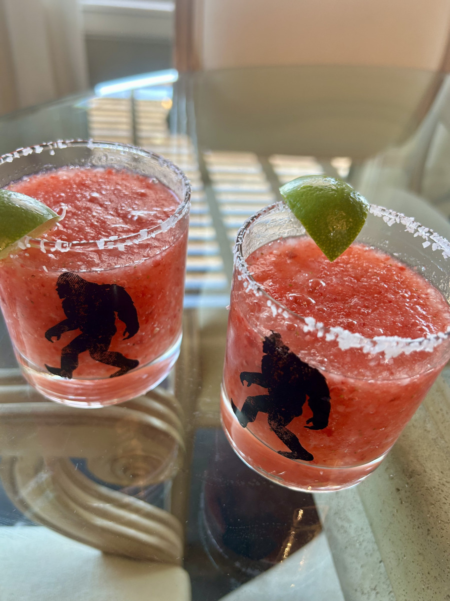 Strawberry Margarita - Two beverages served in rocks glasses